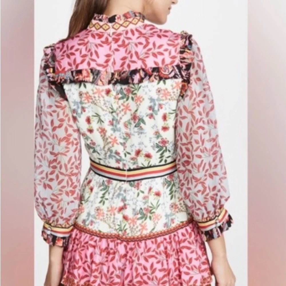 Alice + Olivia Kathy Floral Tiered Mini Dress, Size 6 - Picture 3 of 16